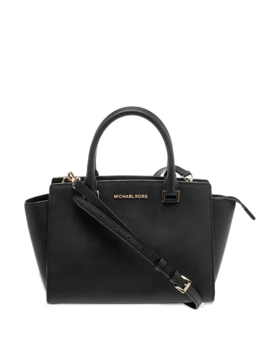 Michael Kors- Black Selma Medium Saffiano Leather Satchel Hand Band Cross Body
